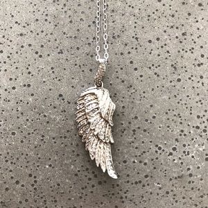 Silver Angel Wing Pendant with Crystal Inlay